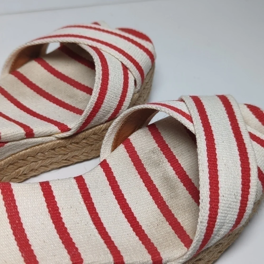 Tory Burch Karissa canvas wedge espadrille platform sandals womans size 9